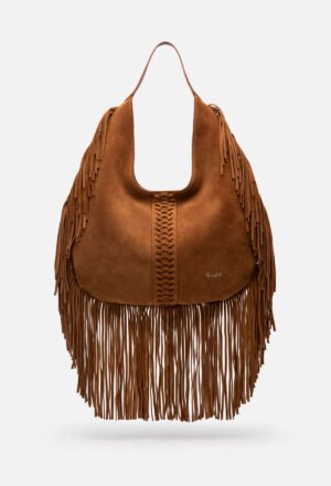 Cartera De Gamuza Flecos Boho - NATURAL